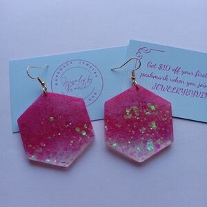 Hand Crafted Pink Hexagon Earrings